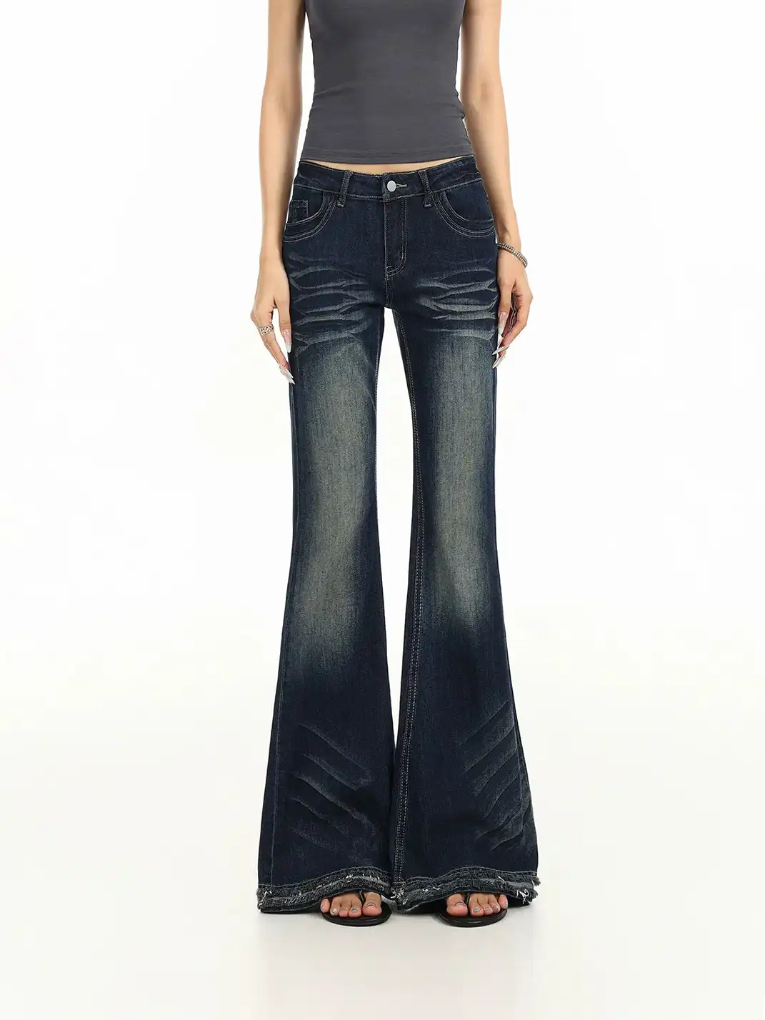BIGGOLD | Frayed Ruched Flared Jeans