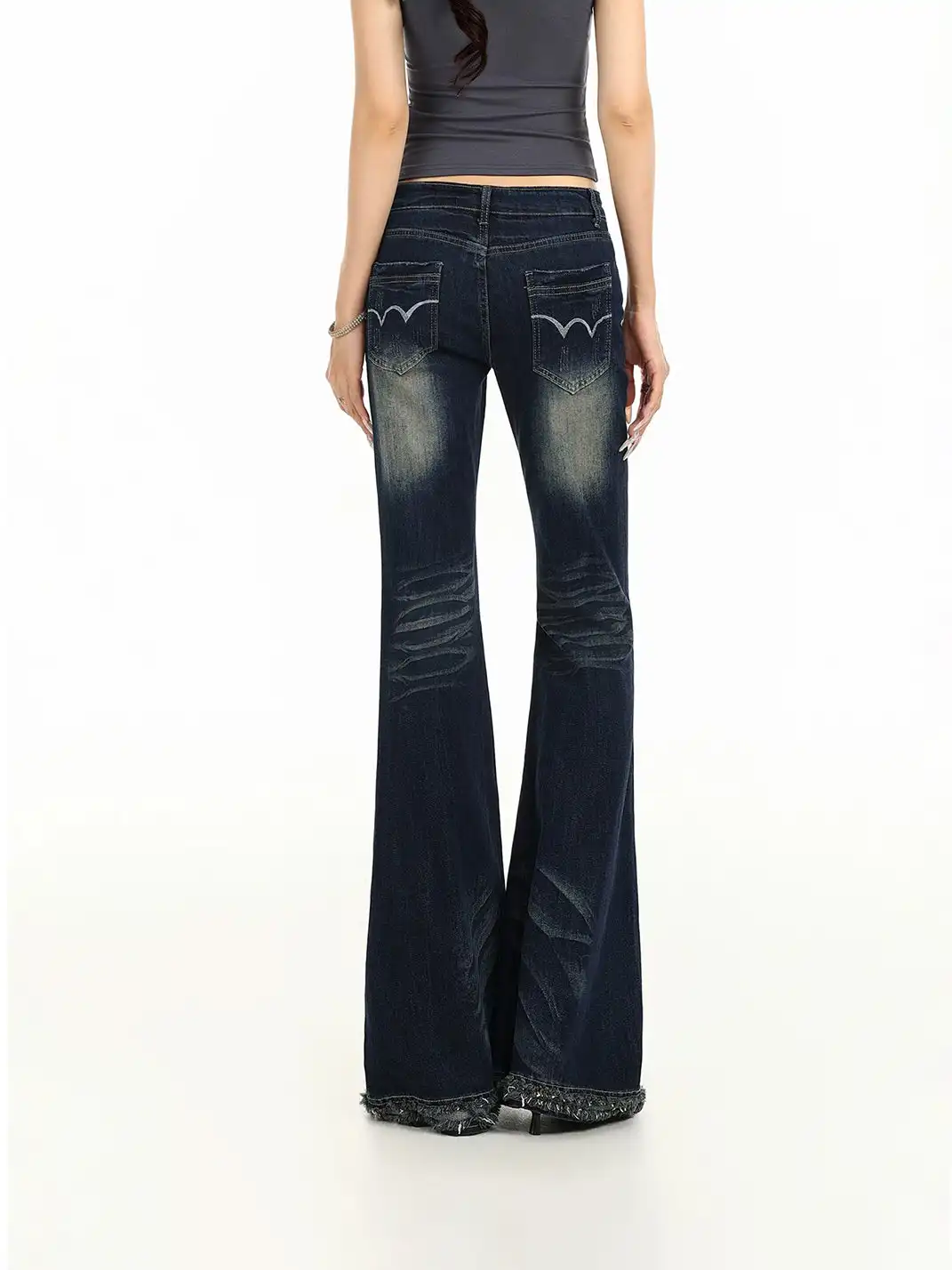 BIGGOLD | Frayed Ruched Flared Jeans