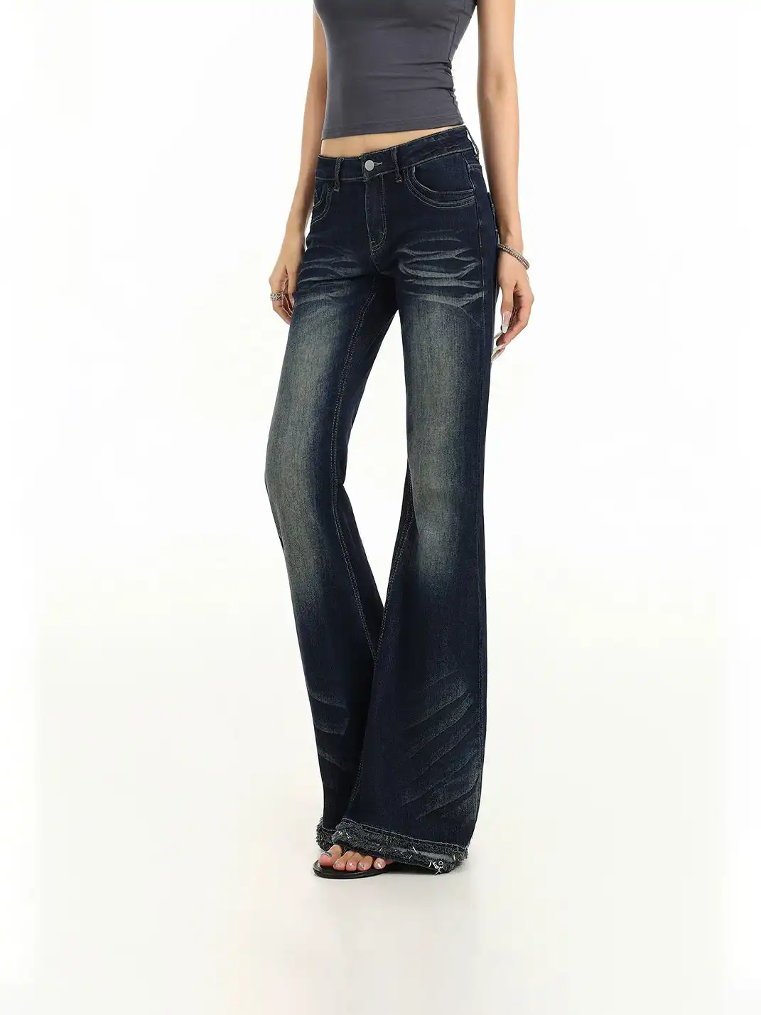 BIGGOLD | Frayed Ruched Flared Jeans