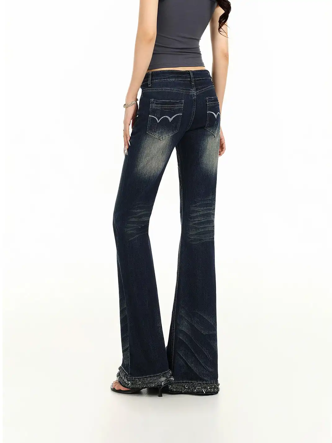 BIGGOLD | Frayed Ruched Flared Jeans