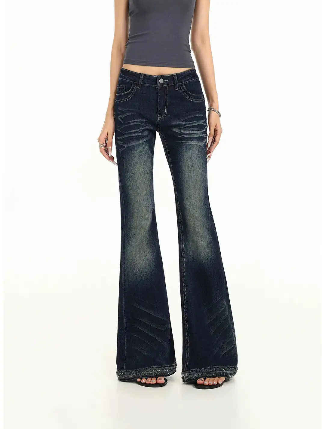 BIGGOLD | Frayed Ruched Flared Jeans