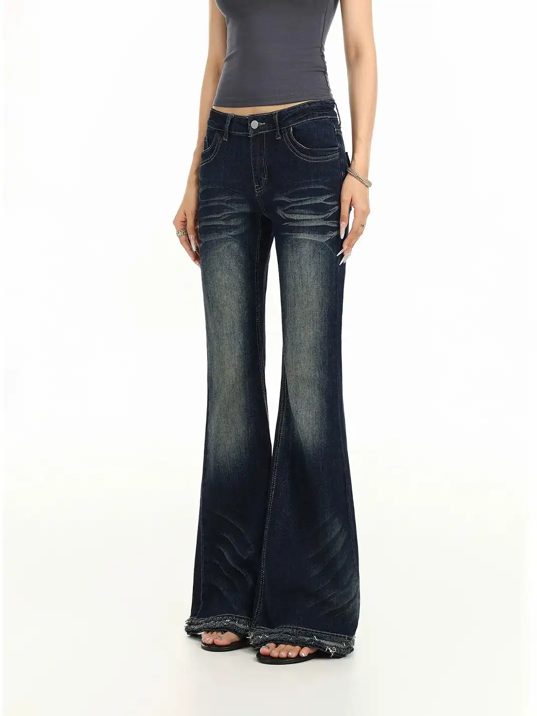 BIGGOLD | Frayed Ruched Flared Jeans
