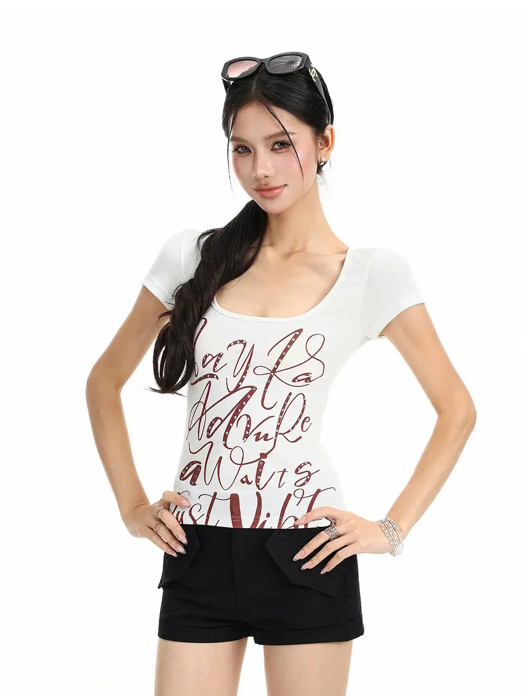 BIGGOLD | Graffiti Letter Rhinestone Print T-Shirt