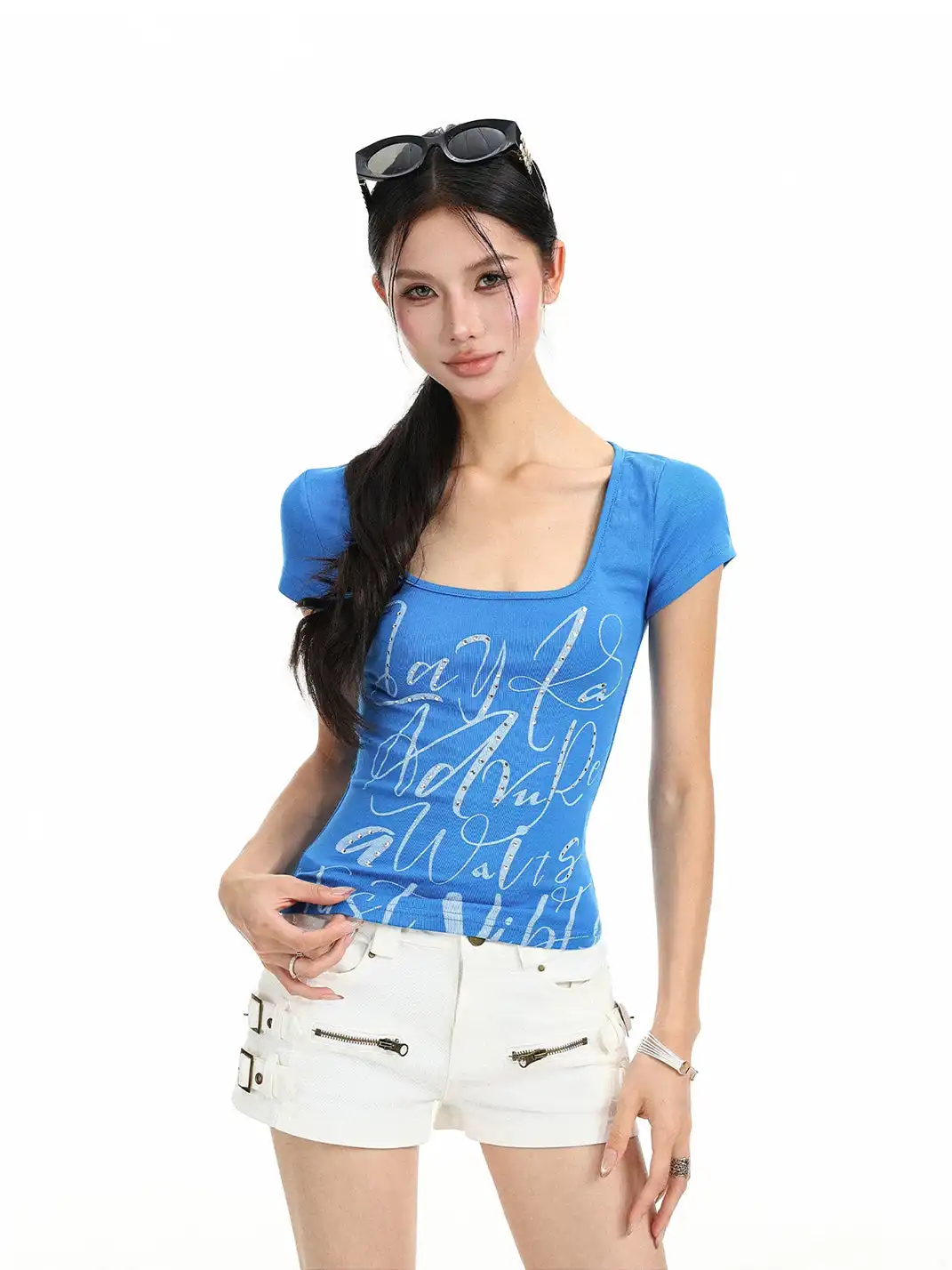 BIGGOLD | Graffiti Letter Rhinestone Print T-Shirt