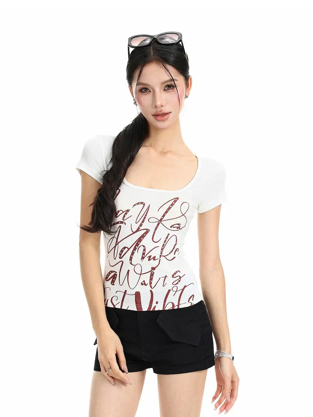BIGGOLD | Graffiti Letter Rhinestone Print T-Shirt