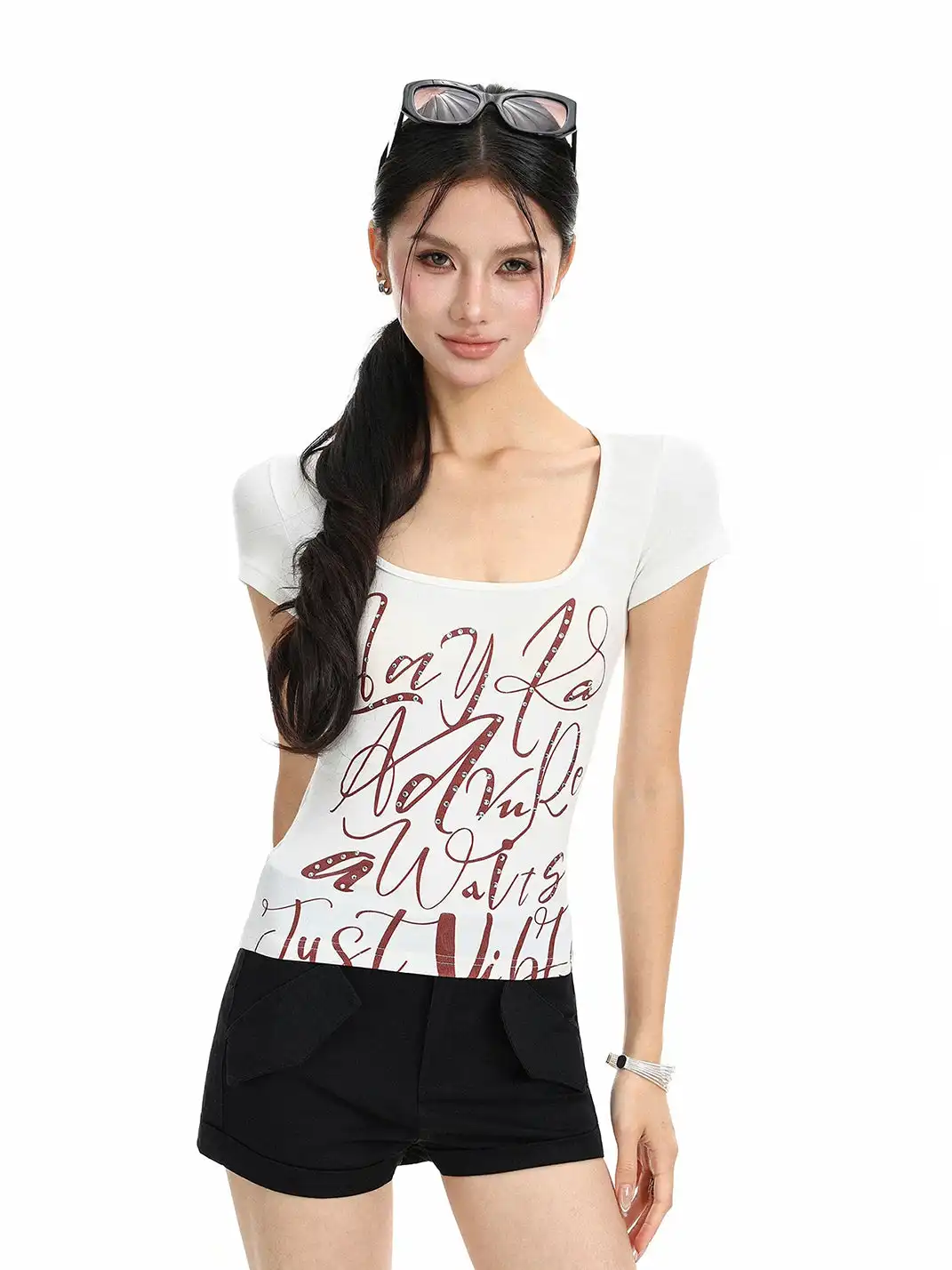 BIGGOLD | Graffiti Letter Rhinestone Print T-Shirt