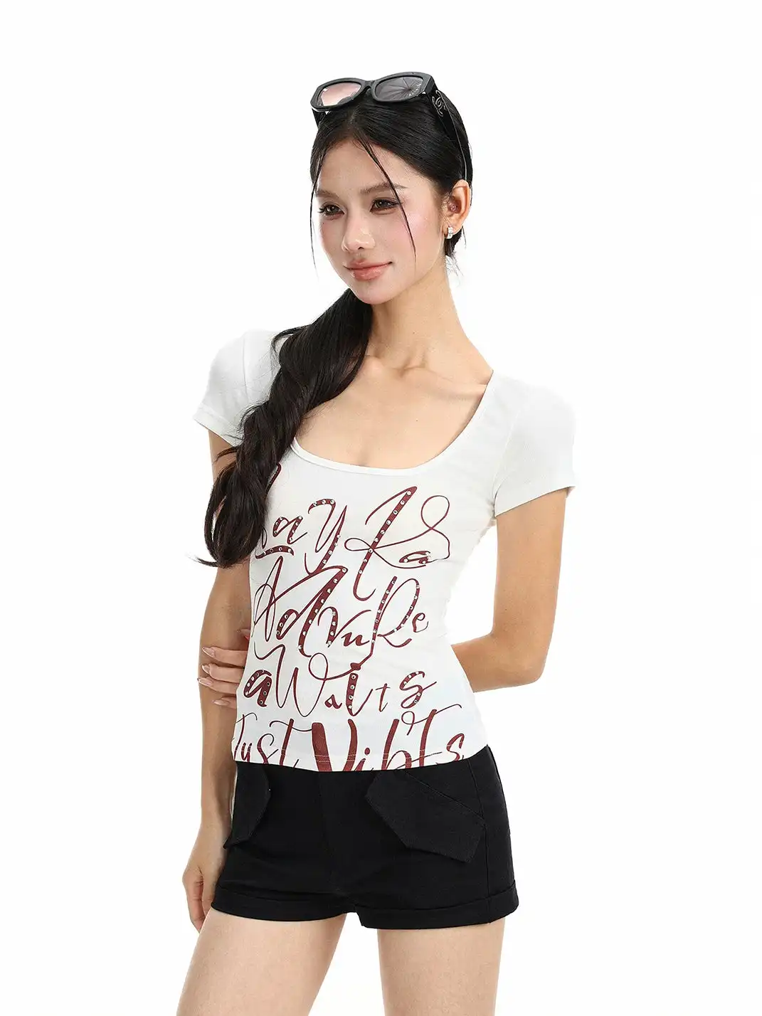 BIGGOLD | Graffiti Letter Rhinestone Print T-Shirt