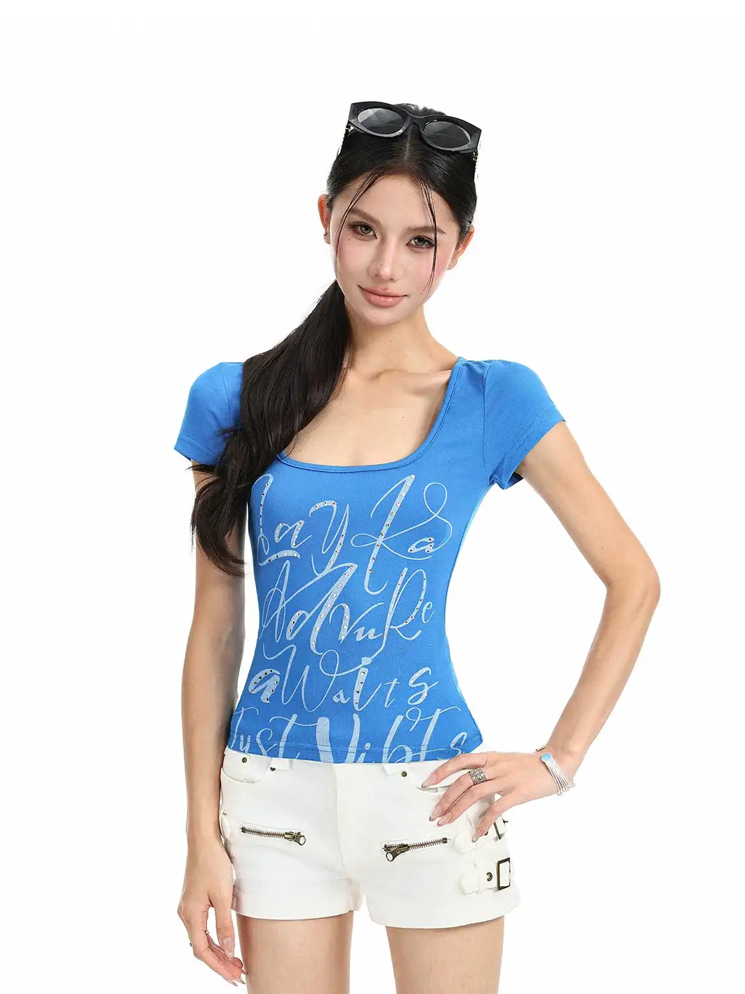 BIGGOLD | Graffiti Letter Rhinestone Print T-Shirt