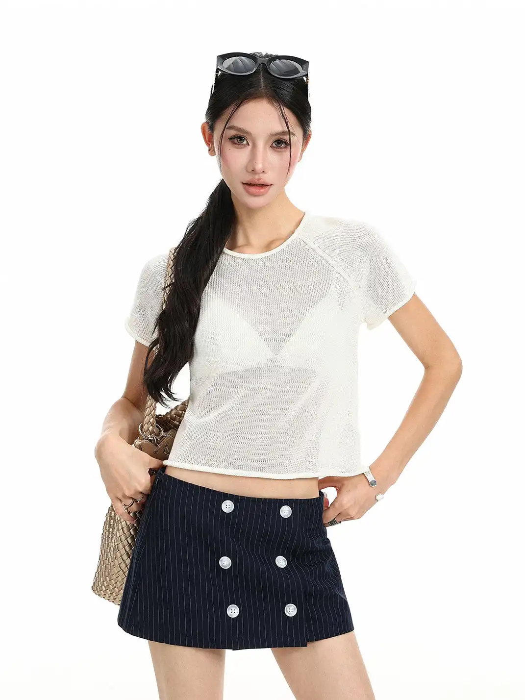 BIGGOLD | Cutout Rolled Hem Knit T-Shirt