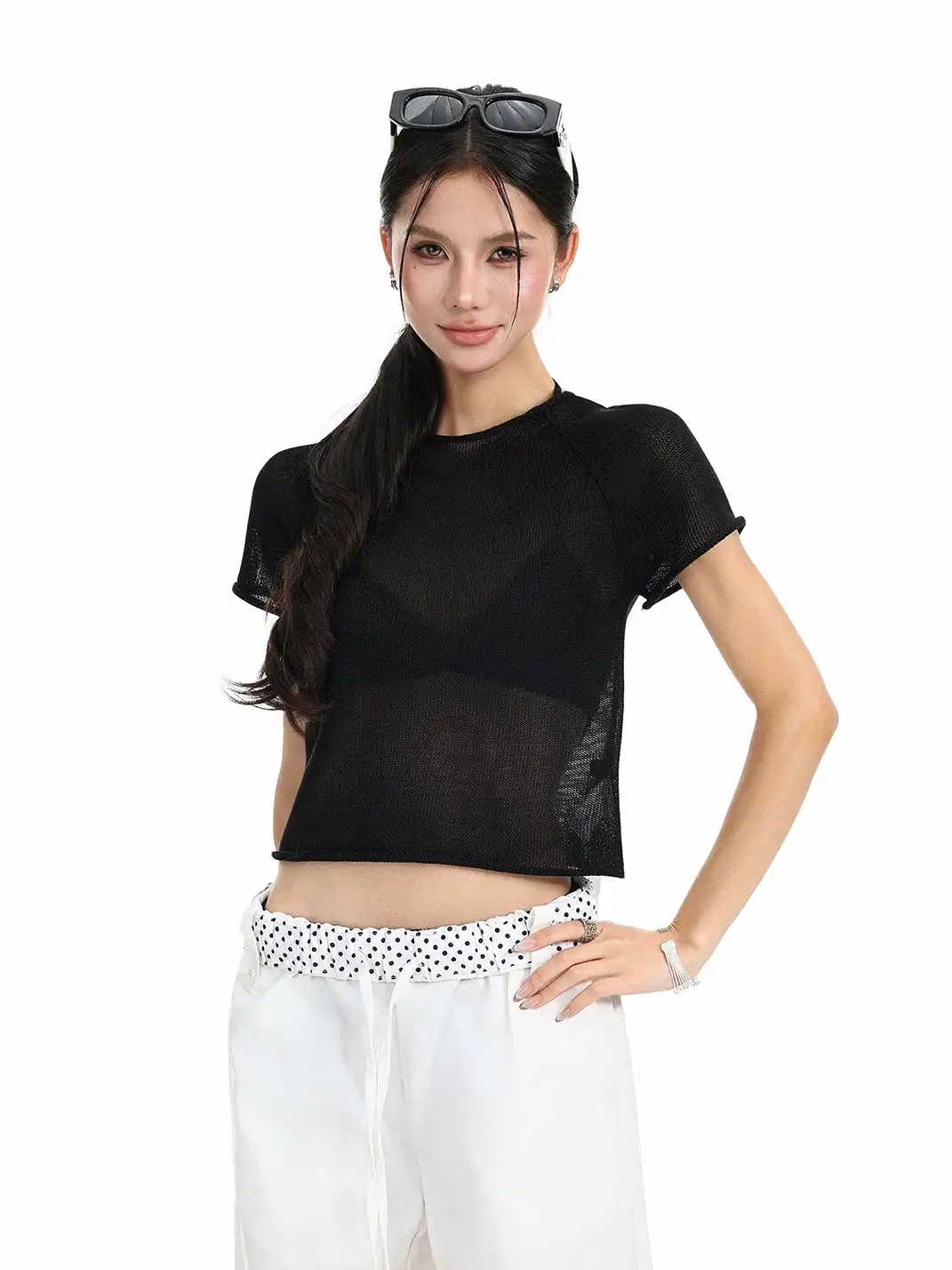 BIGGOLD | Cutout Rolled Hem Knit T-Shirt