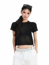 BIGGOLD | Cutout Rolled Hem Knit T-Shirt