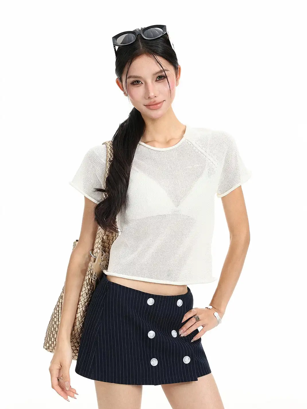 BIGGOLD | Cutout Rolled Hem Knit T-Shirt