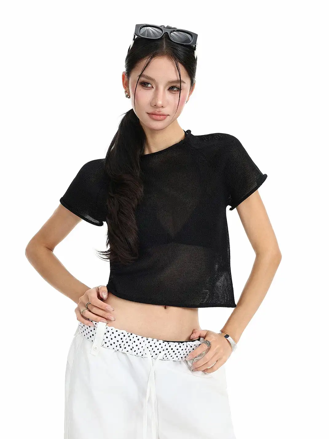 BIGGOLD | Cutout Rolled Hem Knit T-Shirt