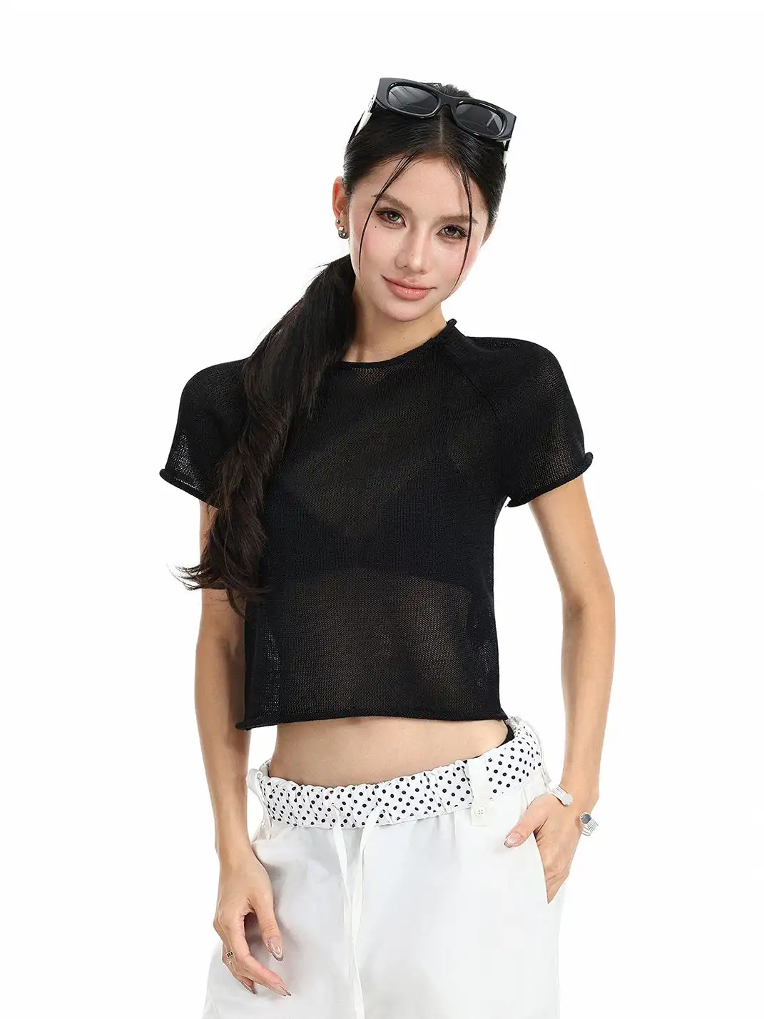 BIGGOLD | Cutout Rolled Hem Knit T-Shirt