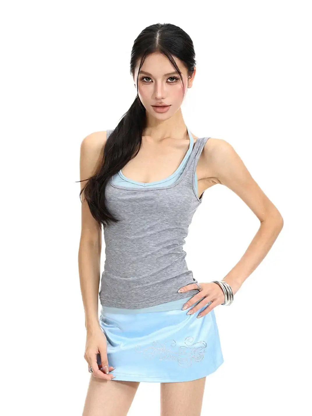 BIGGOLD | Patchwork Faux Two-Piece Sleeveless Cami Top