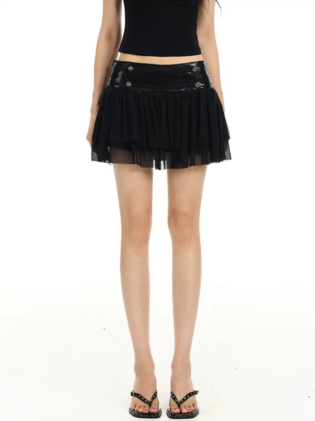 BIGGOLD | Sequin High-Waist Mesh Pleated Mini Skirt