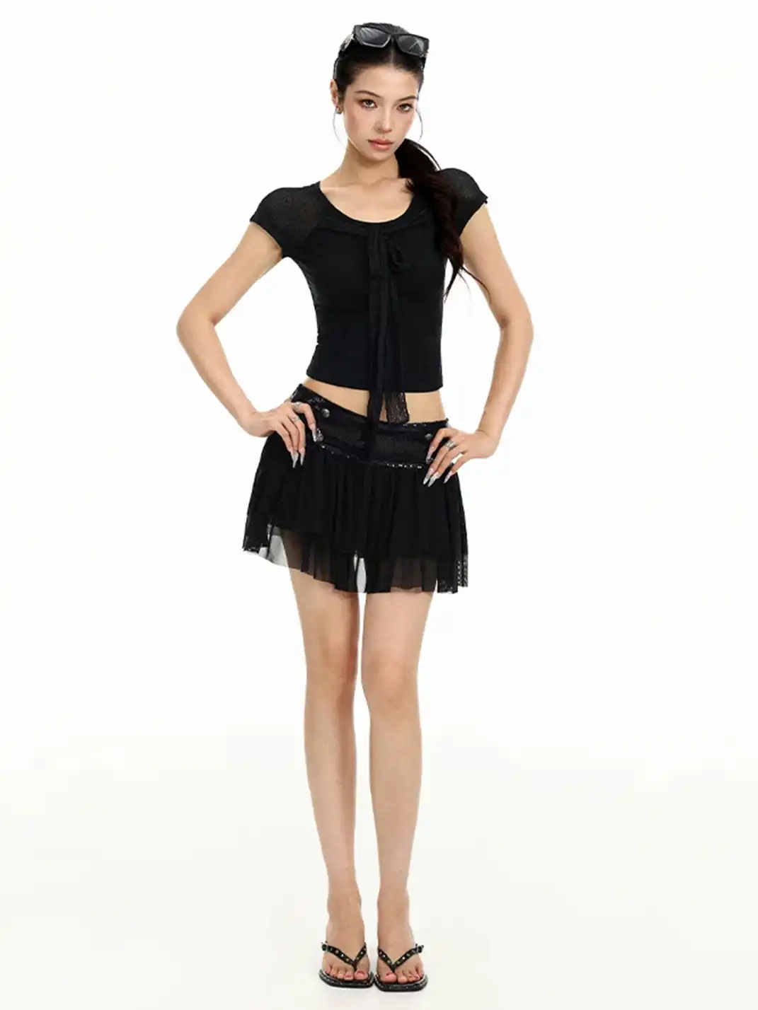 BIGGOLD | Sequin High-Waist Mesh Pleated Mini Skirt