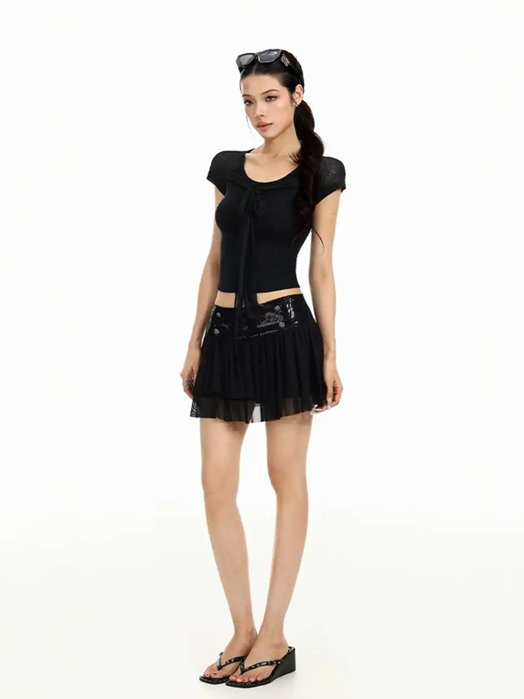 BIGGOLD | Sequin High-Waist Mesh Pleated Mini Skirt