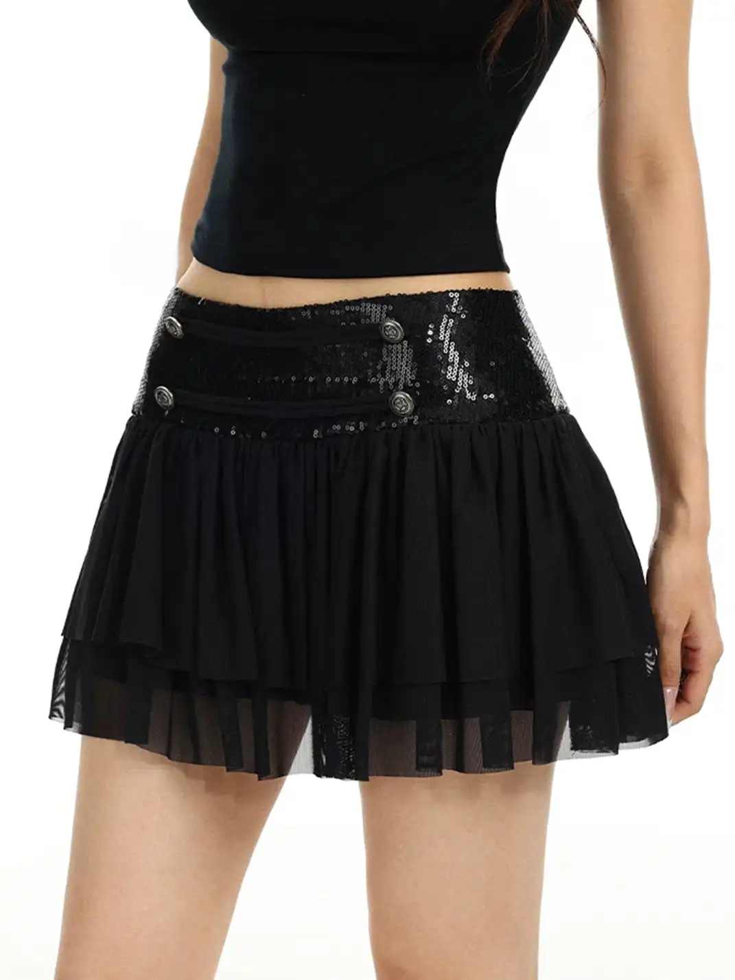 BIGGOLD | Sequin High-Waist Mesh Pleated Mini Skirt