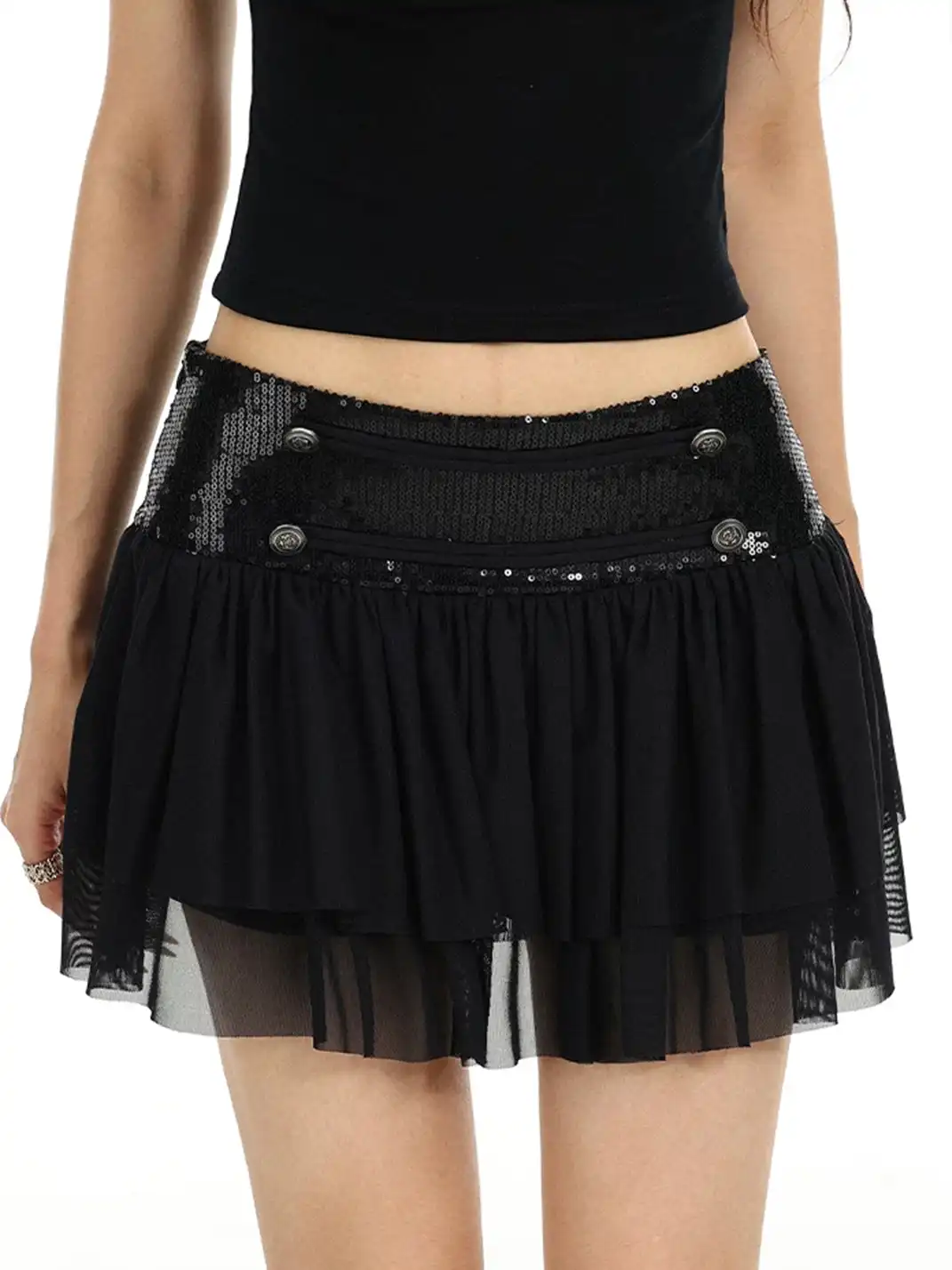 BIGGOLD | Sequin High-Waist Mesh Pleated Mini Skirt
