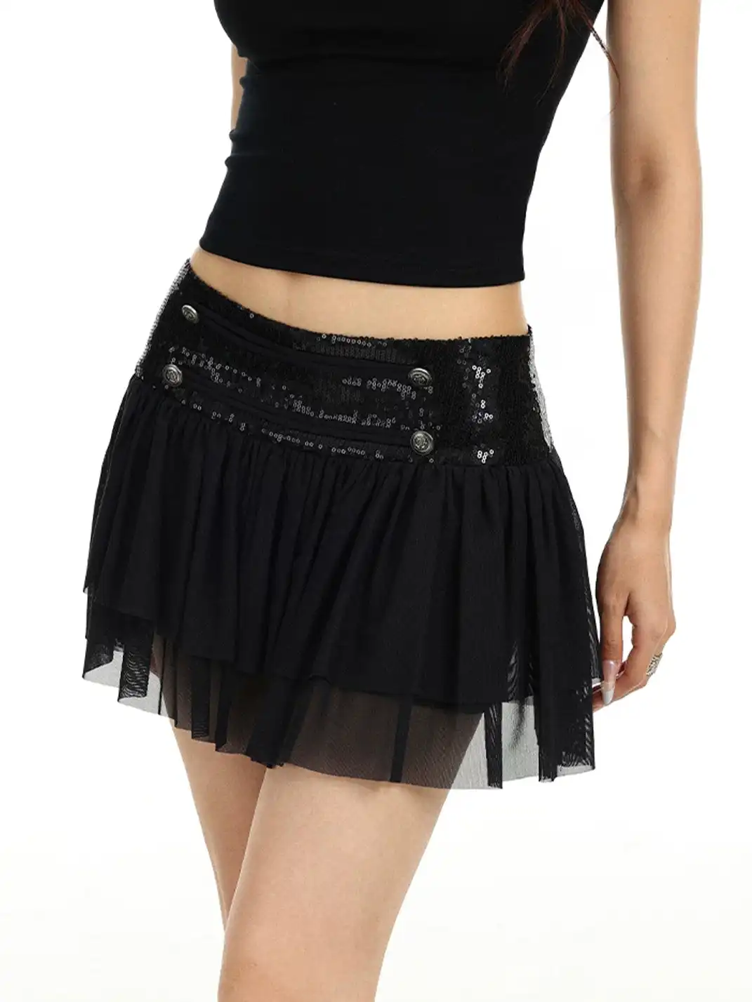 BIGGOLD | Sequin High-Waist Mesh Pleated Mini Skirt
