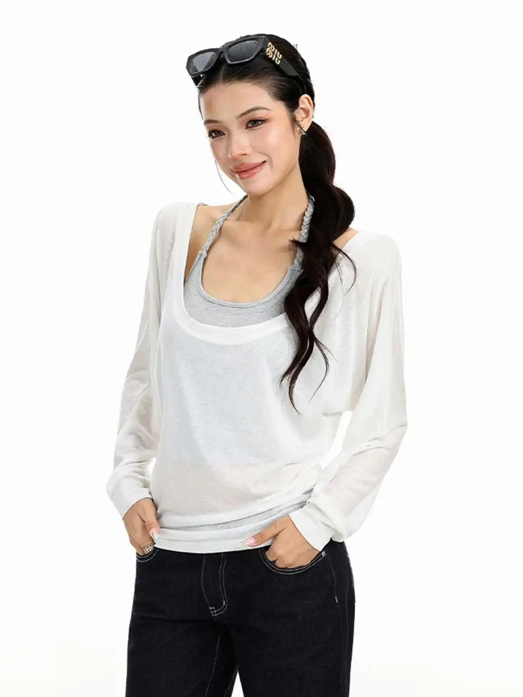 BIGGOLD | Sun Protection Long Sleeve Cover-Up Top + Halter Cami Set
