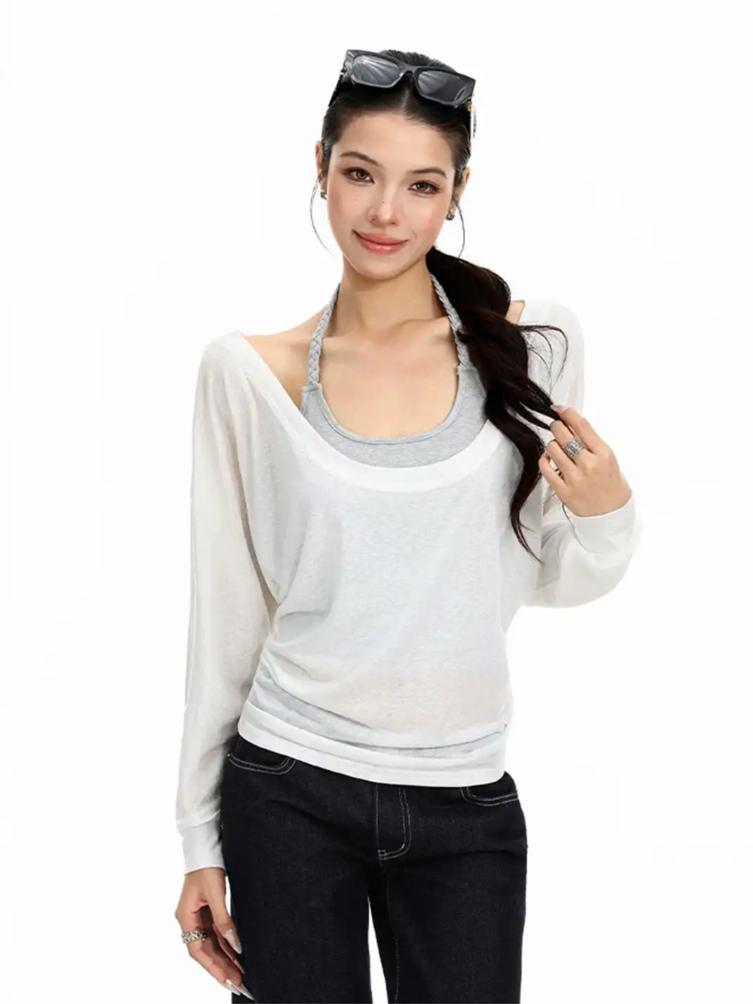BIGGOLD | Sun Protection Long Sleeve Cover-Up Top + Halter Cami Set