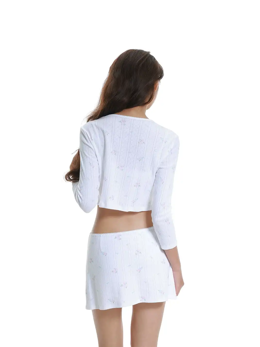 Tiny drops | Floral Knit Cardigan + Skirt + Bra Set