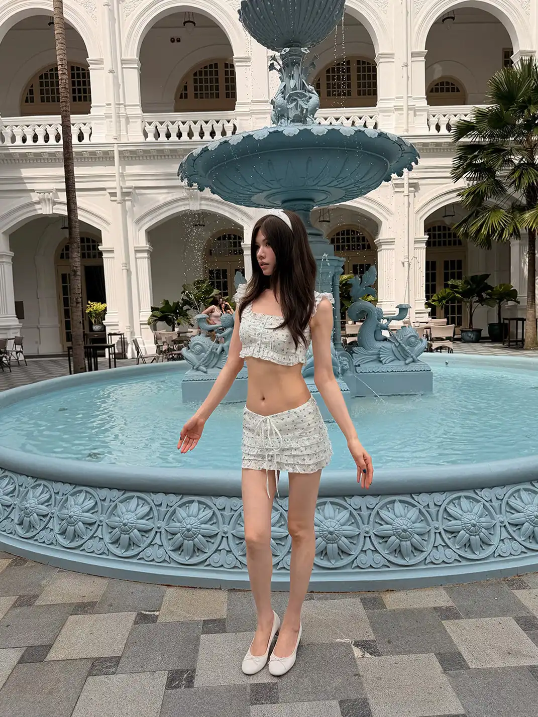 Tiny drops | Floral Cutout Embroidery Lace Top+Mini Skirt