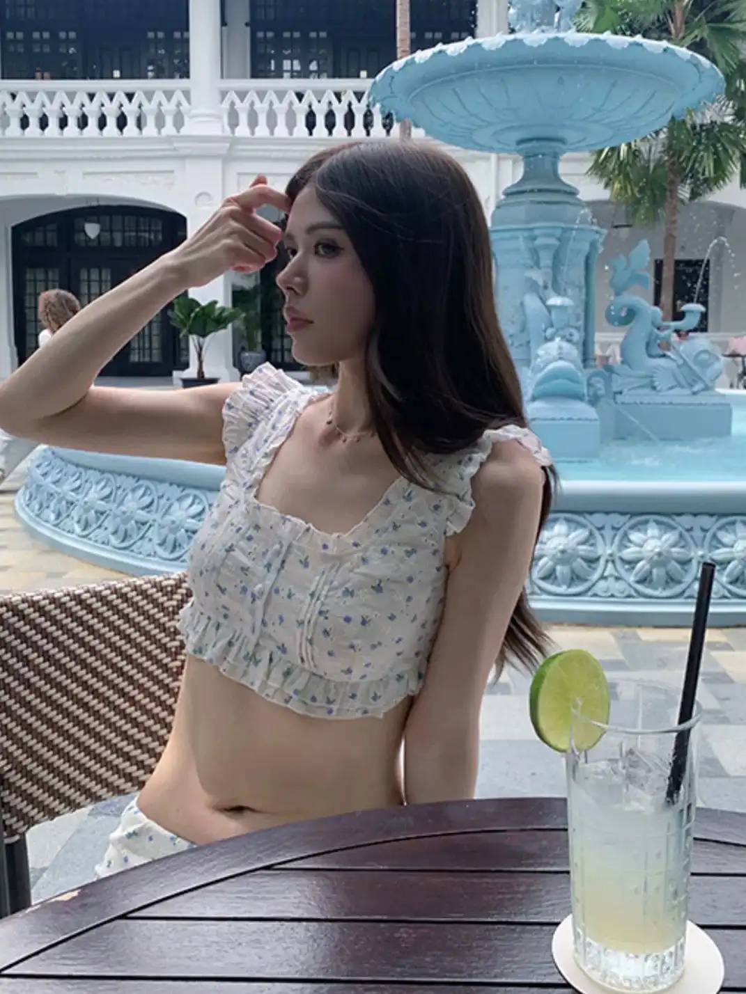 Tiny drops | Floral Cutout Embroidery Lace Top+Mini Skirt