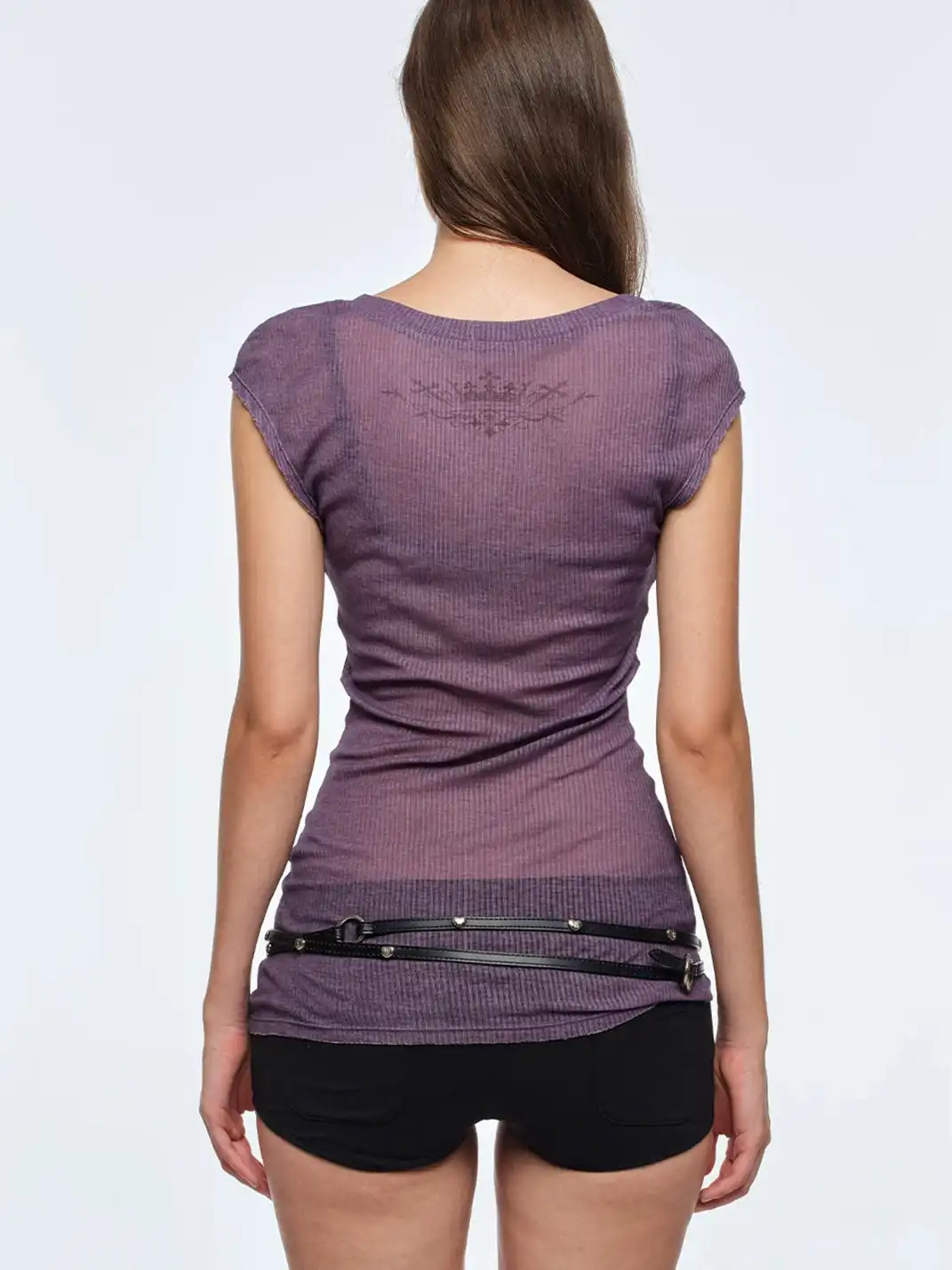 BUM STUDIO | Cap Sleeve Distressed Sheer T-Shirt