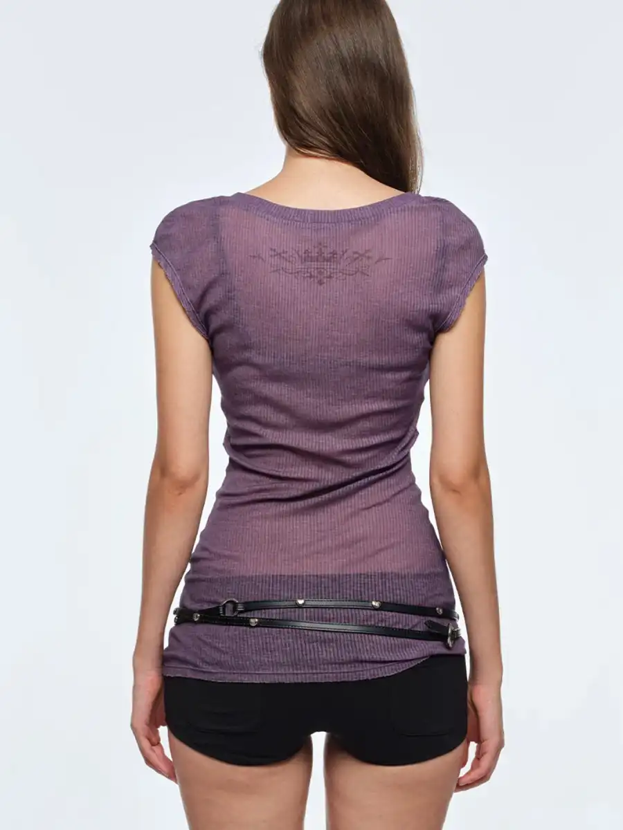 BUM STUDIO | Cap Sleeve Distressed Sheer T-Shirt - 4