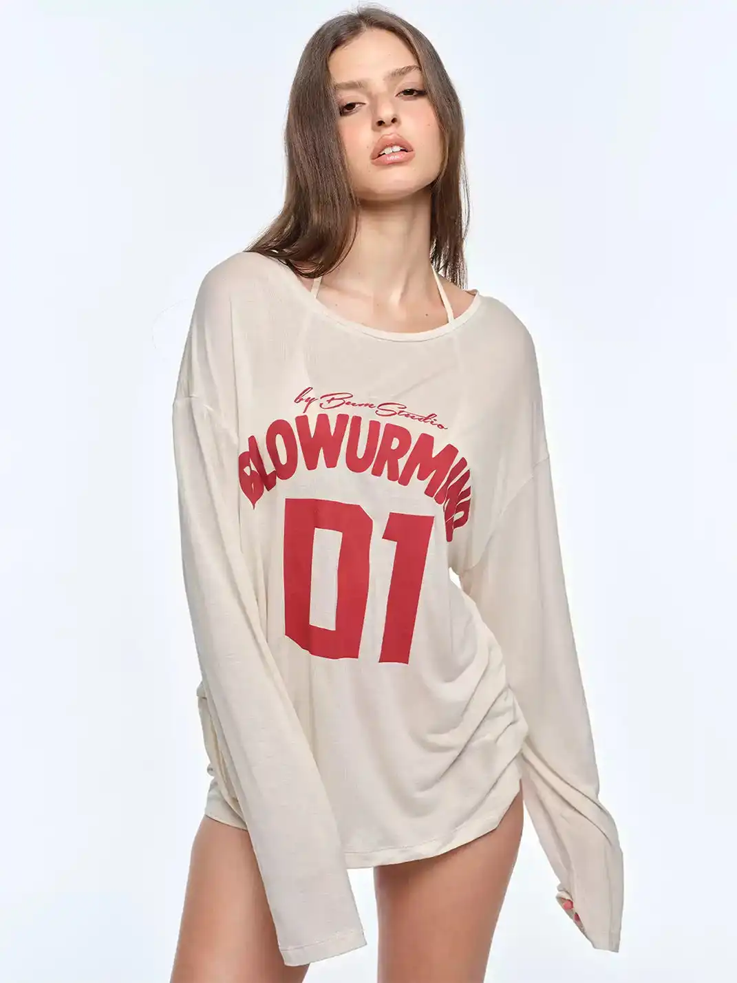BUM STUDIO |  Sun Protection Long Sleeve Top Set with Padded Bikini & Double Layer Shorts