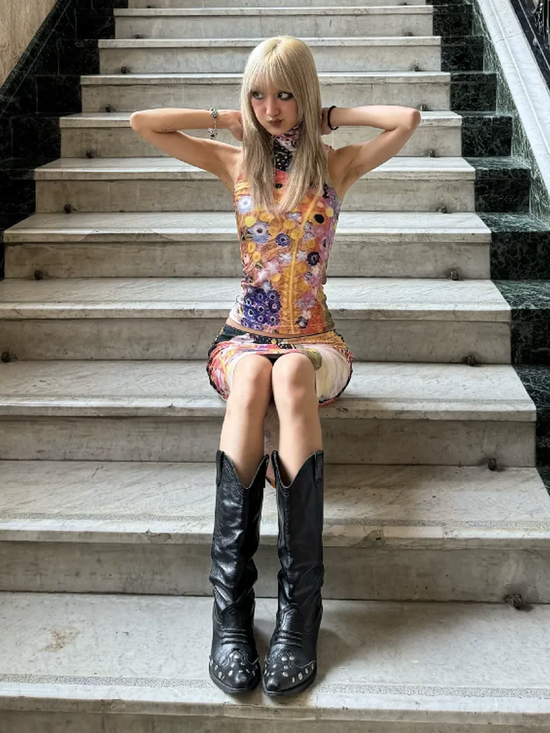 Andivogels | Snake Print High Neck Tank Top And Midi Skirt Set