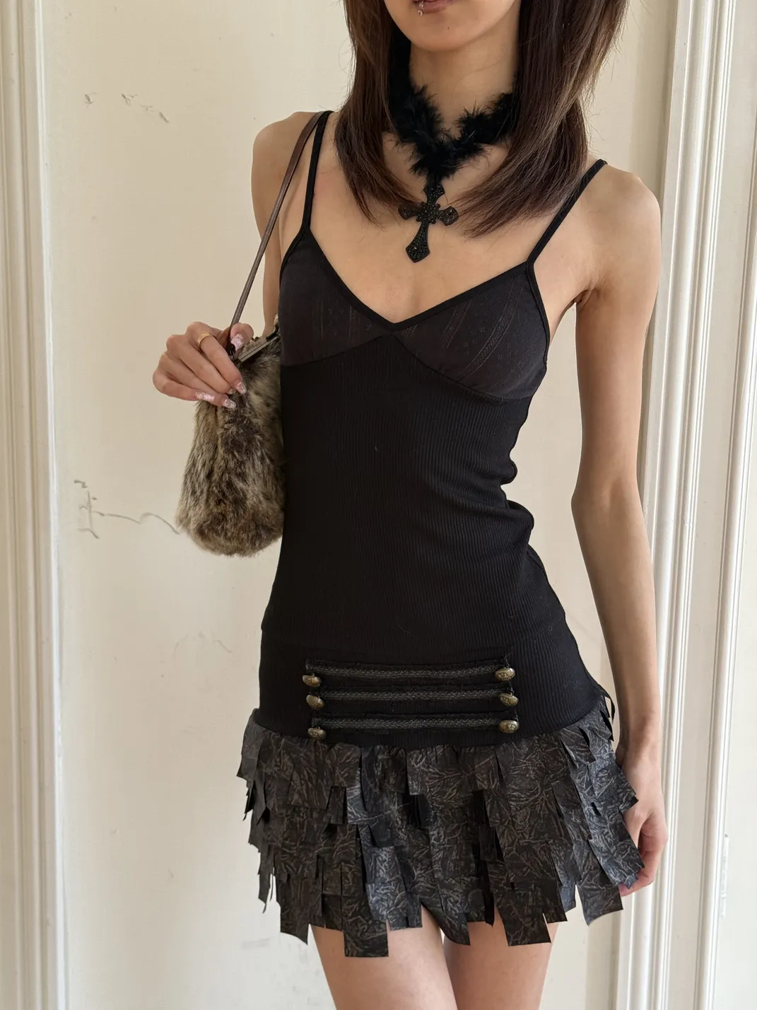 Andivogels | Knitted Spliced Gold Foil Fragment Cami Dress