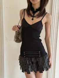 Andivogels | Knitted Spliced Gold Foil Fragment Cami Dress