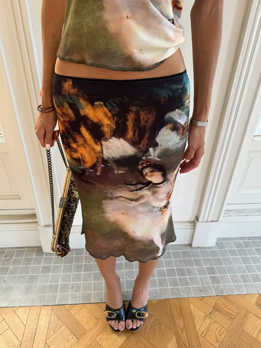 Andivogels | Printed Stretch One Shoulder Tie Short Sleeve Long Dress Set