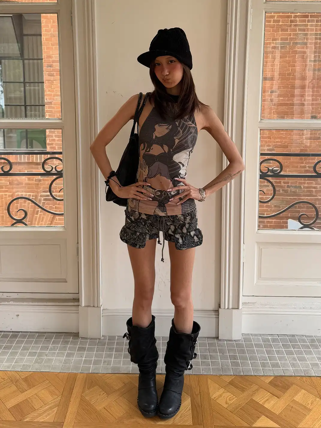 Andivogels | Vintage Snake Print Cross Tie Low Waist Shorts