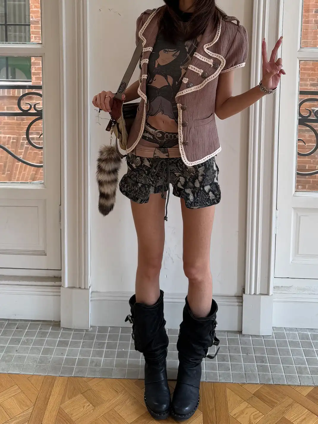 Andivogels | Vintage Snake Print Cross Tie Low Waist Shorts