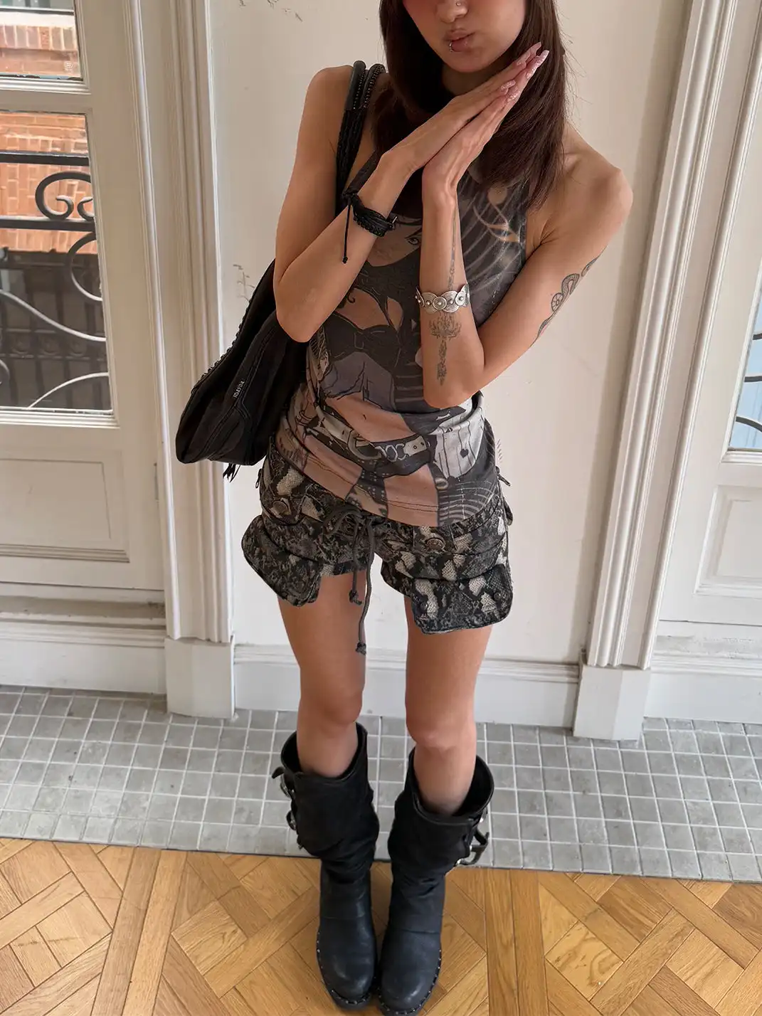 Andivogels | Vintage Snake Print Cross Tie Low Waist Shorts