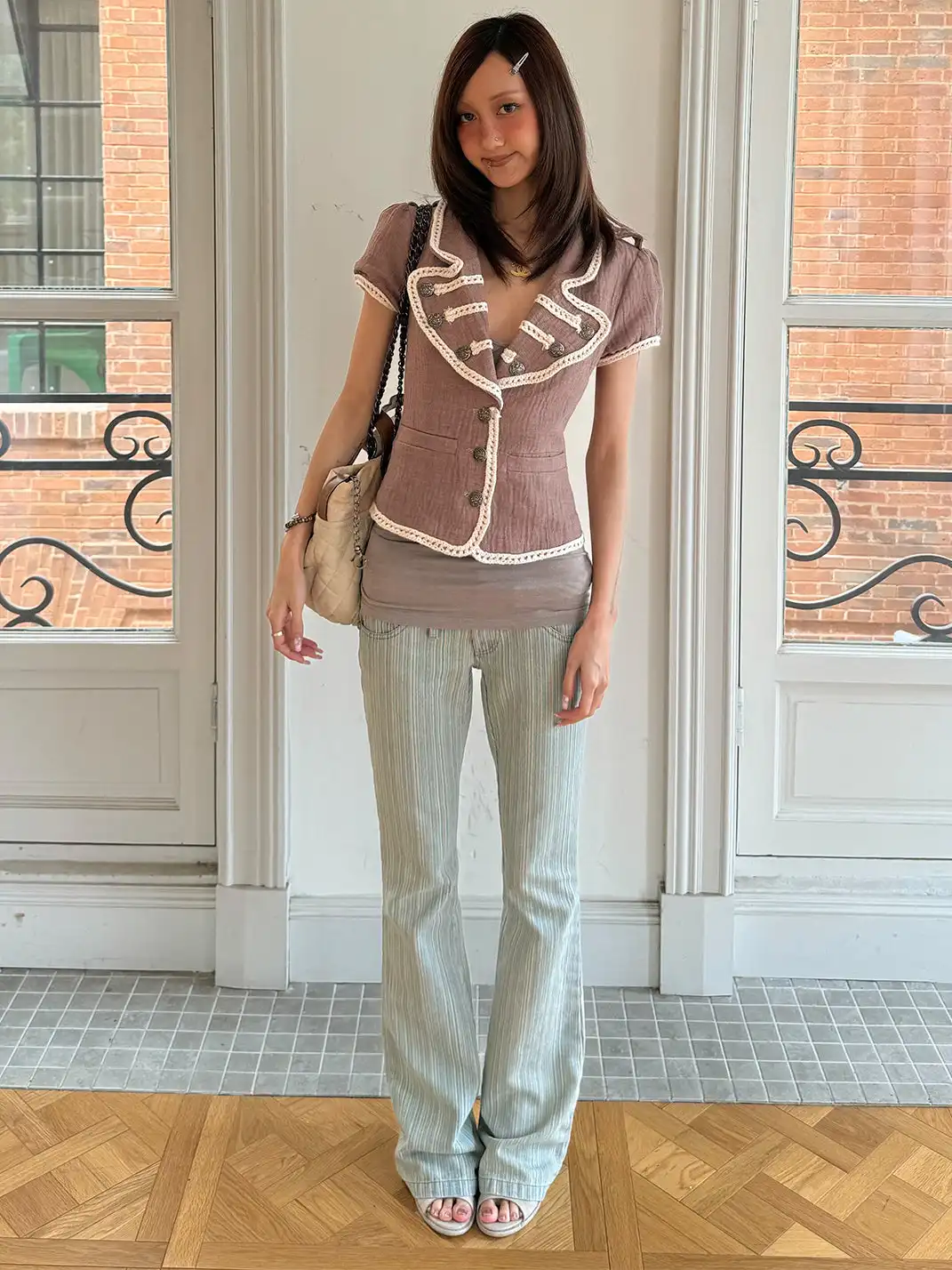 Andivogels | Striped Washed Double Waistband Low Rise Jeans