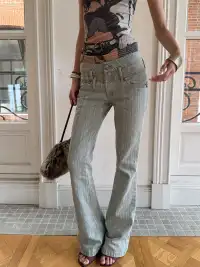 Andivogels | Striped Washed Double Waistband Low Rise Jeans