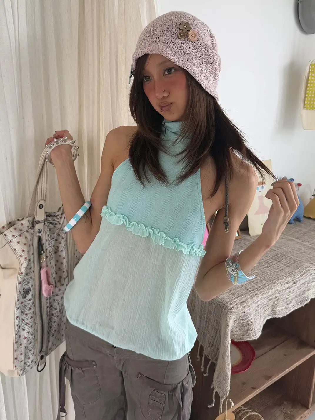 Andivogels | Lace Spliced Cable Knit Backless Top