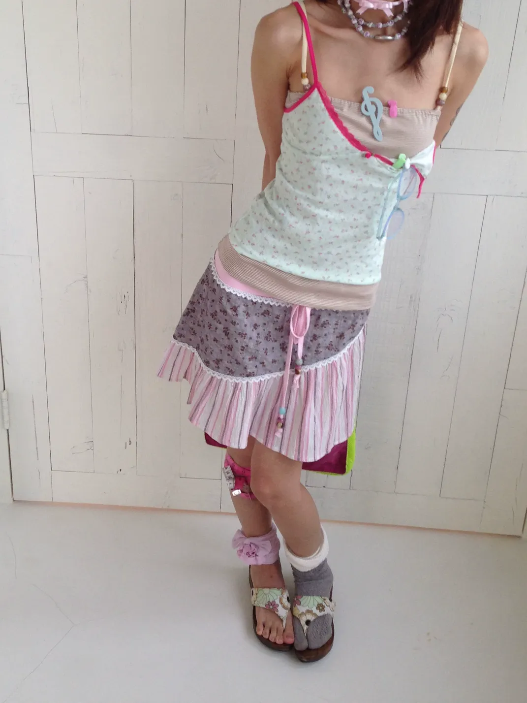 Andivogels | Floral Stripe Lace Spliced Drawstring Mini Skirt