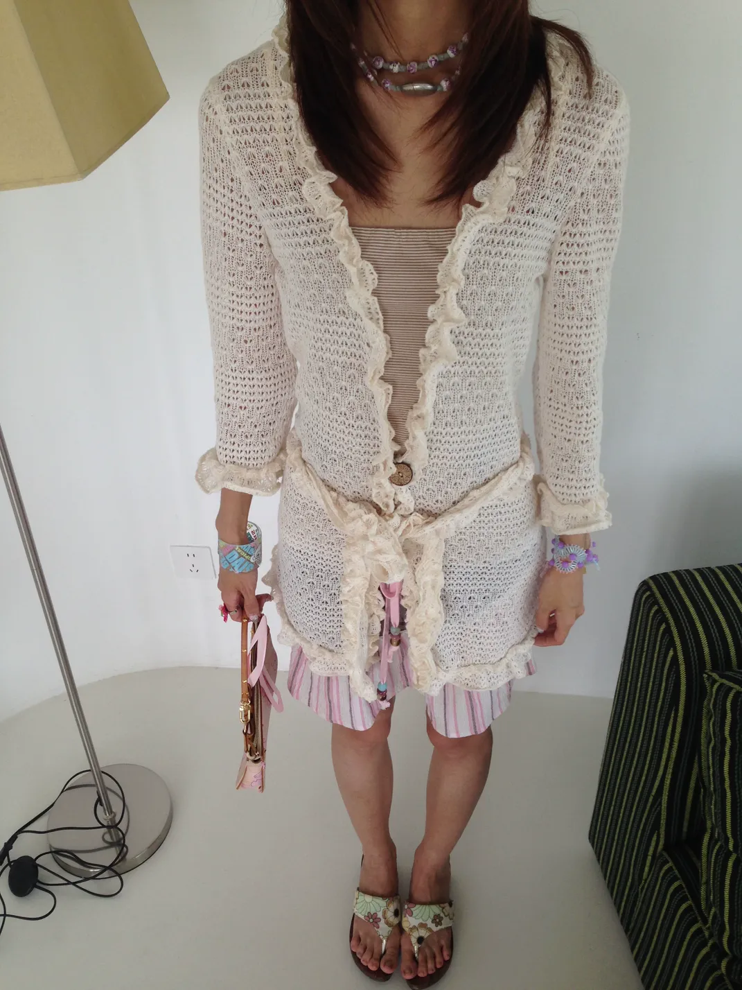 Andivogels | V-Neck Cutout Lace Tie Knit Cardigan