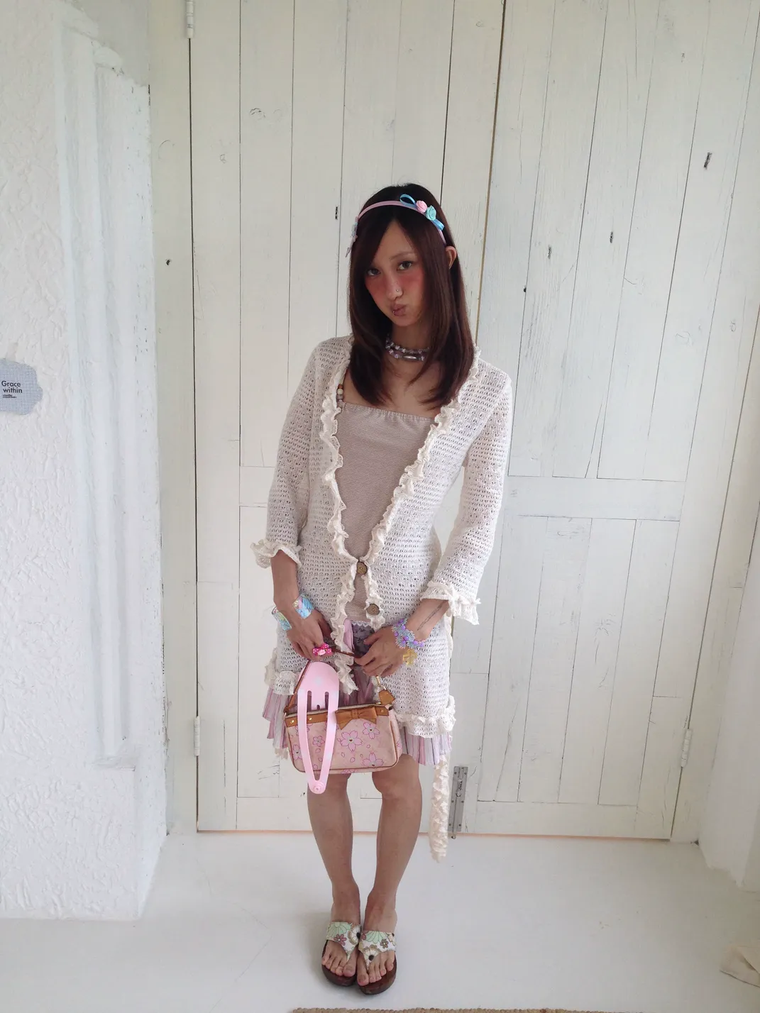 Andivogels | V-Neck Cutout Lace Tie Knit Cardigan