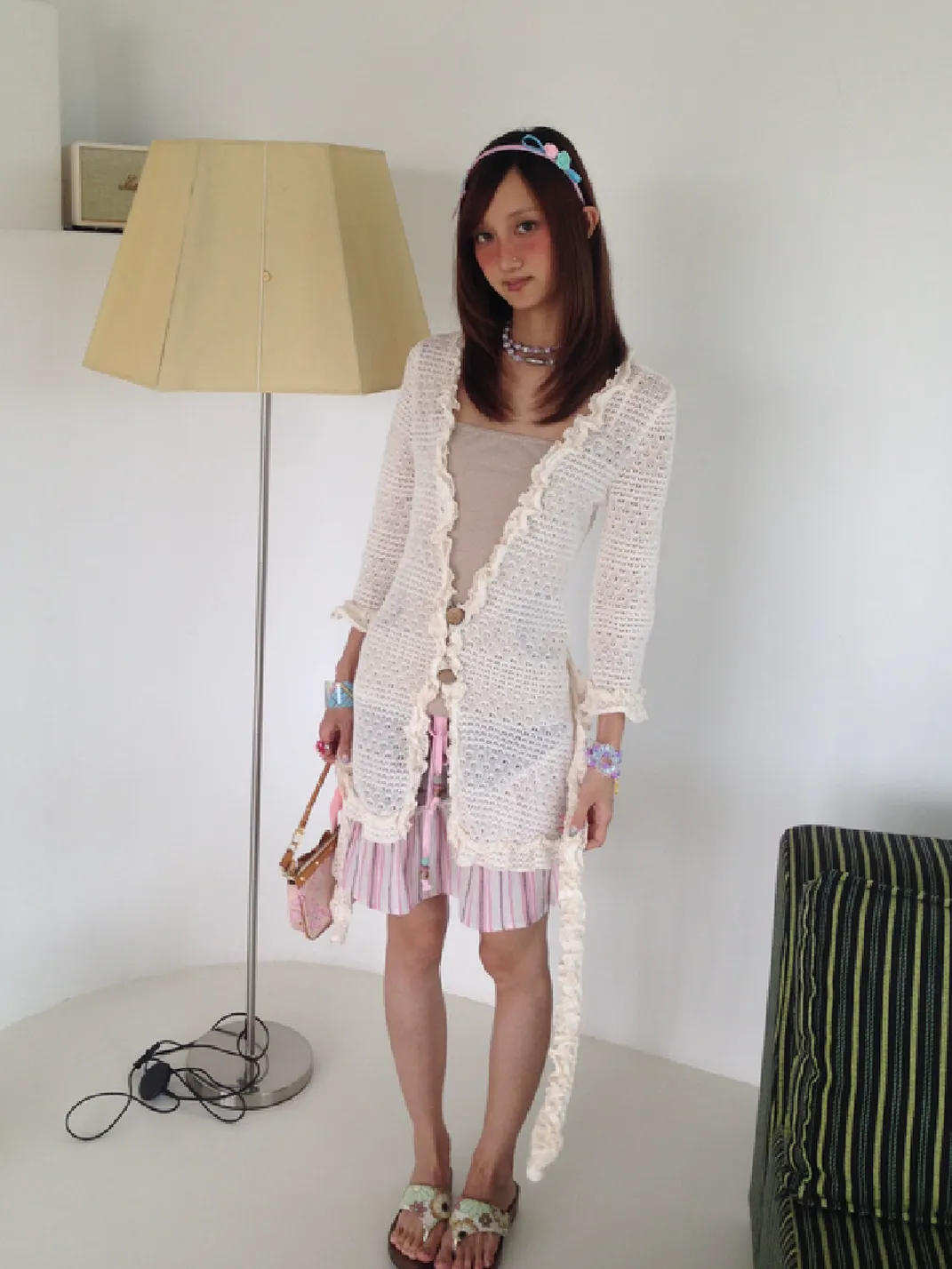 Andivogels | V-Neck Cutout Lace Tie Knit Cardigan
