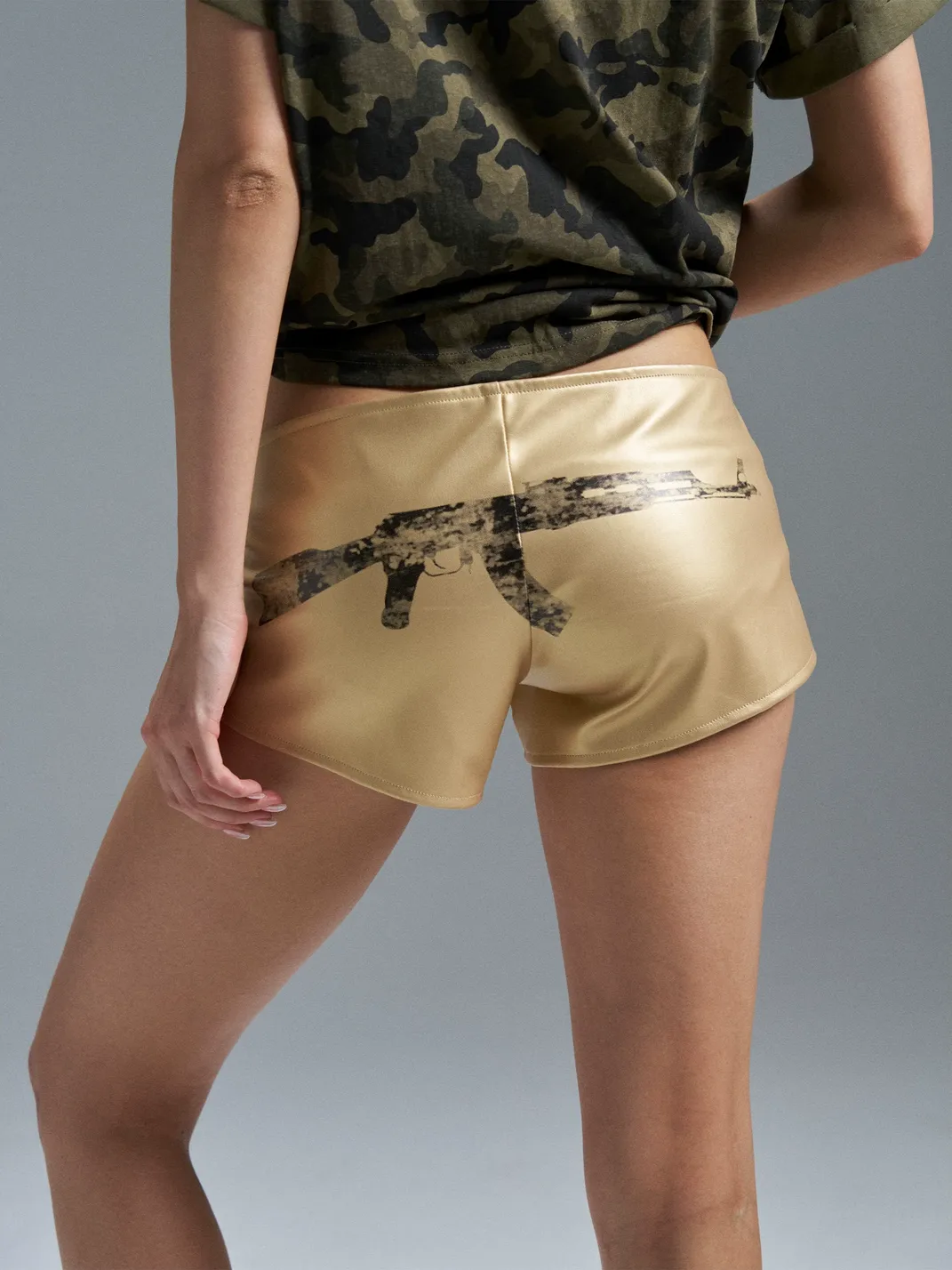 PAIKI | Gold & Silver Stretch Faux Leather Shorts