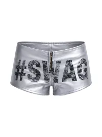 PAIKI | Gold & Silver Stretch Faux Leather Shorts