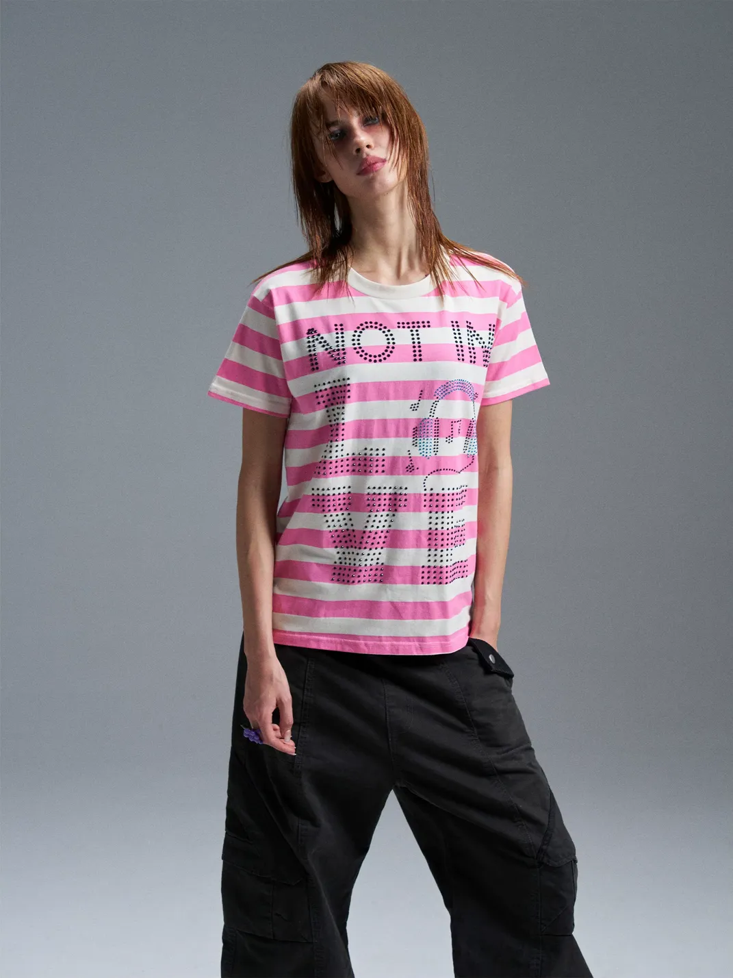PAIKI | Rhinestone Striped T-Shirt